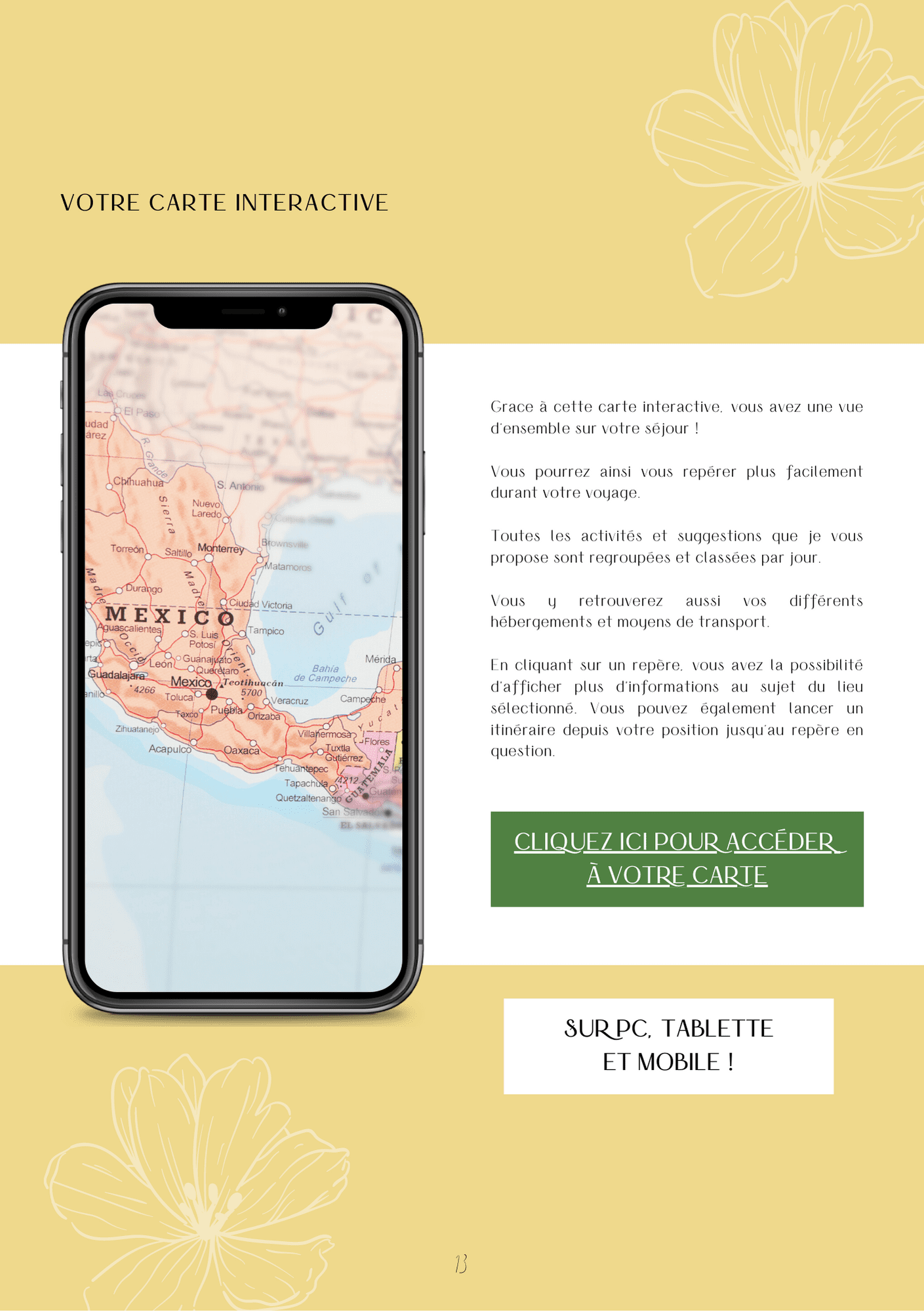 Organisatrice de voyage sur-mesure carnet de voyage carte interactive sur téléphone