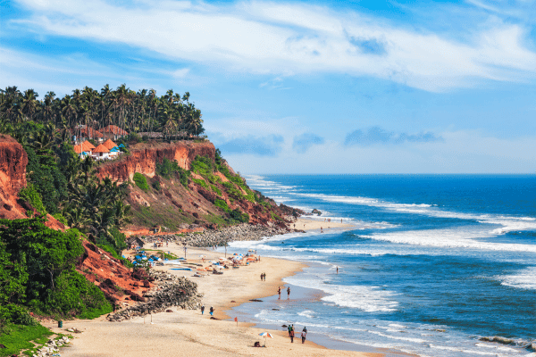 Plage de Varkala à Kerala en Inde